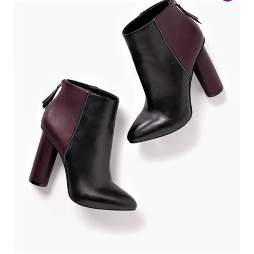 Cabi Bisset Color Block Round Heel Leather Ankle Zip Back Womens Bootie 8
